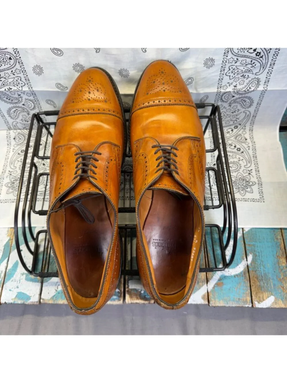 Allen Edmonds Sanford Tan Leather Brogue Oxfords Dress Shoes Size 14A
